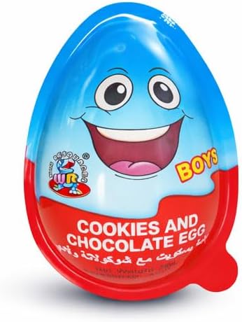 بيض شوكولاتة كوكيز للأطفال مع لعبة مفاجأة – عبوة صينية 24 بيضة بنكهة الكوكيز – سناك للأطفال (نسخة الأولاد) – منتج مستورد